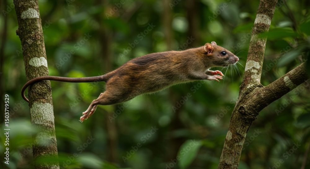 Agile Malagasy Giant Jumping Rat Leaps Across Forest Canopy Branches ...