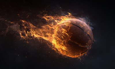 Poster - Flaming basketball in motion creates intense and dynamic visual effect, showcasing energy and excitement