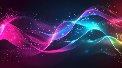 Poster - Abstract colorful glowing waves with sparkling particles background