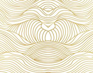 Wall Mural - Gold asian wave line sea vector pattern. White background. Japanese style abstract water illustration. Luxury oriental poster and river banner