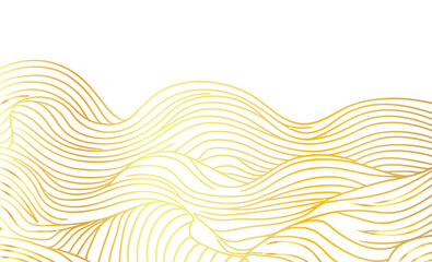 Wall Mural - Gold asian wave line sea vector pattern. White background. Japanese style abstract water illustration. Luxury oriental poster and river banner