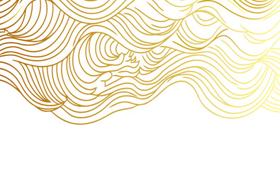 Wall Mural - Gold asian wave line sea vector pattern. White background. Japanese style abstract water illustration. Luxury oriental poster and river banner