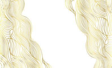 Wall Mural - Gold asian wave line sea vector pattern. White background. Japanese style abstract water illustration. Luxury oriental poster and river banner