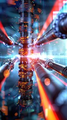 Leinwandbilder - Dynamic energy flow in futuristic technology hub digital environment 3d visualization high-tech perspective