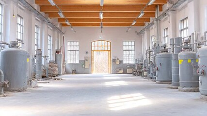 Poster - Industrial Interior: A spacious, well-lit industrial interior, showcasing robust infrastructure and design features. It evokes a sense of scale and purpose. 