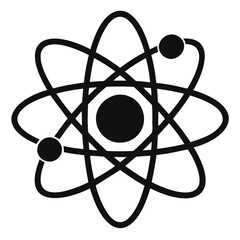 Poster - Black and white atom symbol with nucleus and orbiting electrons representing scientific structure model