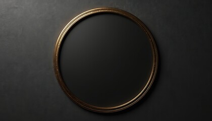 Leinwandbilder - Black circle gold border on dark textured background. Gold frame award badge design template. Minimal geometric shape, premium luxury, for business, elegant product presentation.