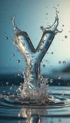 Aufkleber - Water letter Y splashes upwards from liquid surface, detailed drops and refraction