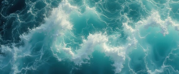 Poster - Aerial view of ocean waves creating abstract patterns and turquoise water textures