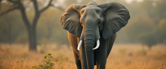 Poster - Majestic Elephant Portrait in Golden Savannah Light - African Wildlife Beauty