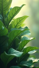 Poster - Lush Green Plant Leaves in Sunlight - Natural Beauty, Freshness, and Tranquility