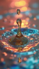Poster - Liquid gold explosion: captivating water droplet collision with ethereal light effects
