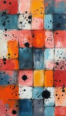 Leinwandbilder - Vivid abstract painting of geometric color blocks with expressive drips and splatters, bold contemporary artistic expression