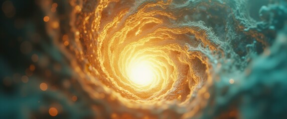 Poster - Swirling Vortex of Golden Energy and Turquoise Hues: A Mesmerizing Abstract Visual