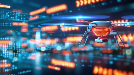 Poster - Drone technology revolutionizes urban surveillance city environment digital image high-tech aerial view future concepts