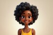 © Viktor - Smiling African cartoon character female teen in yellow top. Young black woman portrait in 3d style design on light background. Human feelings expression concept. Joyful cheerful afro girl smiling.