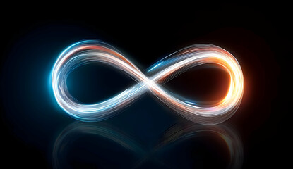 Poster - An abstract representation of infinity created with flowing light trails in blue and orange against a black background, symbolizing limitless potential.
