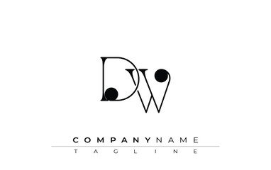 Fototapete - DW Typography Logo Design. Stylish monogram design depiction featuring the letters D and W combined in an artistic signature style, delivering a unique and creative visual representation.