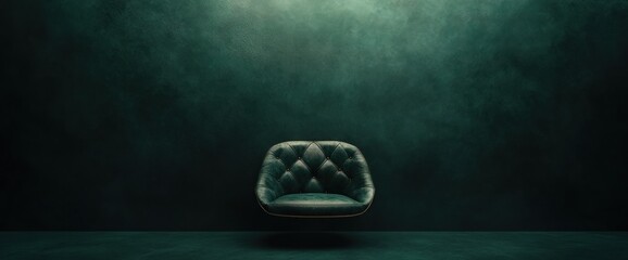 Fototapete - Levitation Tufted Velvet Chair in a Dark Green Grunge Room