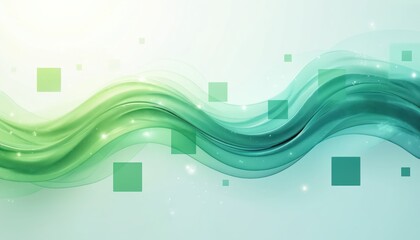 Aufkleber - Abstract green blue wave design with squares. Dynamic flowing wave motion represents innovation technology. Creative digital art illustration suitable as modern graphic background.