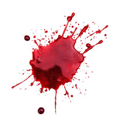 Poster - Red blood stain with splatter effect on a clean white surface captured in high resolution, Blood Stain on white background
