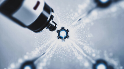 Poster - Precision Engineering: A close-up shot reveals a robotic arm meticulously crafting a gear, showcasing the intricate details and precision of modern manufacturing.