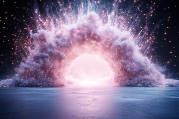 Poster - Pink Purple Particle Explosion Archway Dramatic Light Background