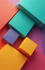 Poster - Illustration of geometric abstract background with colourful 3D cubes. Square shapes arranged in mosaic design, seamless pattern. Modern tech design. Ideal for presentations, web design, advertising.