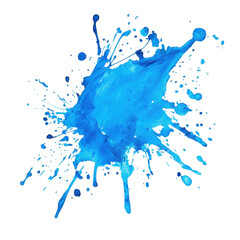 Poster - Bright blue stain isolated on white background highlighting artistic splatter effect, Blue  stain isolated on white or isolated on white background