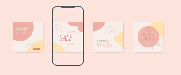 Wall Mural - instagram carousel post mockup in warm red tones. features a mobile phone screen and post previews.
