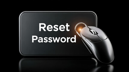 Poster - Reset password button with computer mouse on black background phishing concept for online security and data protection