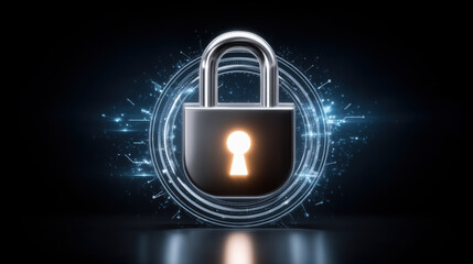 Poster - Cybersecurity phishing protection lock digital security concept with glowing keyhole and futuristic interface