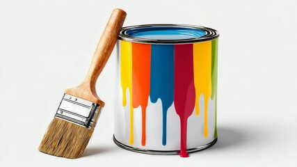 Poster - Can of paint with a brush next to it. The paint is in a rainbow of colors
