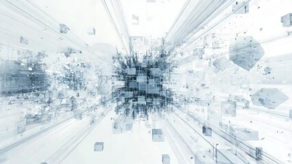 Fototapete - Digital Network: An abstract composition of interconnected, translucent cubes and lines creates a dynamic visualization of data flow and technological interconnectedness.