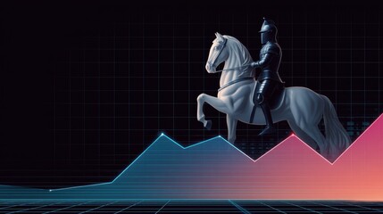 Poster - A futuristic depiction of a knight on horseback, symbolizing progress and strength against a backdrop of rising graphs.