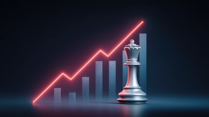 Poster - A chess piece stands beside a rising graph, symbolizing strategy and growth in business or finance.