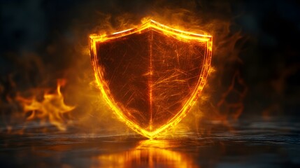 Poster - Fiery Shield with Glowing Edges Surrounded by Flames and Smoke