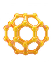 Poster - A vibrant orange fullerene molecule constructed with interconnected spheres and rods showcases nanotechnology and scientific visualization on a white background.
