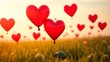 © Active Abdur Rouf - Romantic Heart Balloons Floating in a Sunset Field A Symbol of Love and Affection