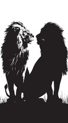 Wall Mural - Lions silhouette isolated in White background 