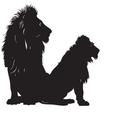 Wall Mural - Lions silhouette isolated in White background 