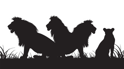 Wall Mural - Lions silhouette isolated in White background 