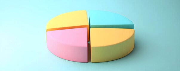 Poster - A colorful pie chart model displaying four segments in pastel shades. Ideal for illustrating data visualization, business presentations, and analytical reports.