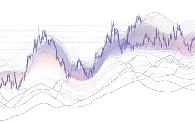 Poster - An abstract representation of financial data trends, showcasing varying market movements through vibrant colors and smooth lines, ideal for illustrating economic progress and analy