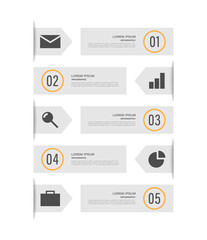 Aufkleber - Vertical minimalistic infographic template with business icons and space for data. Five steps or processes