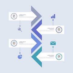 Poster - Arrow vertical infographic template. Four processes or options with icons and space for data