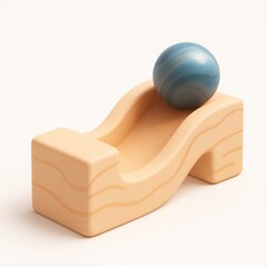 Poster - Blue Sphere Rolling Down a Beige Wooden Ramp