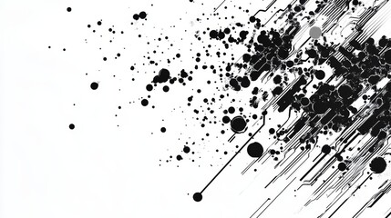 Aufkleber - Abstract Black and White Digital Circuitry Design with Splatter Accents