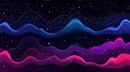 Aufkleber - Abstract Colorful Digital Landscape with Stars and Waves in Space