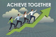 © TrendyImages - Team Climbing Arrow Chart for Success, Illustration of Business Growth, Achieving Together Concept